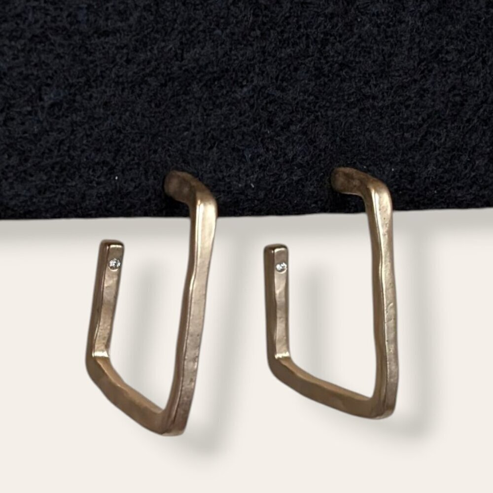 Hammered Metal Square Open Hoop Earrings